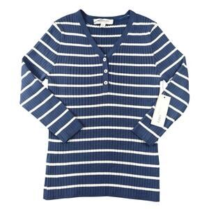 NWT Madison Grey Striped Ribbed Henley Sweater Top - SP